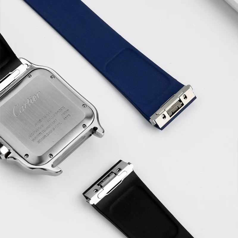 ل كارتييه جديد سانتوس WSSA0009 WSSA0010 الأصلي الإفراج السريع فلوروروبر للطي مشبك الرجال حزام أسود برتقالي أزرق Grey21mm
