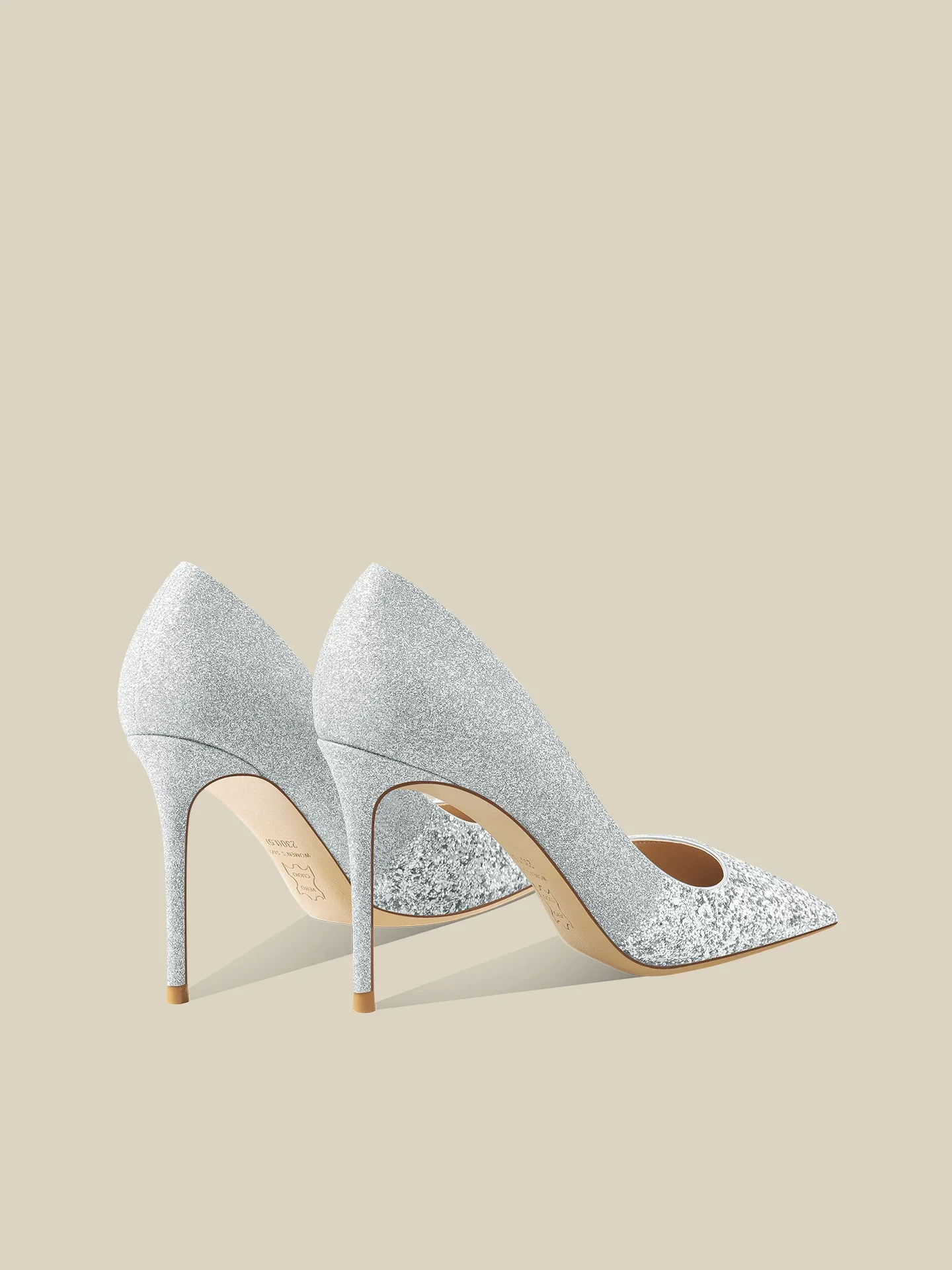 Spring and summer new pointed shallow mouth silver glitter fine heel crystal wedding shoes banquet dress high heels women's shoe