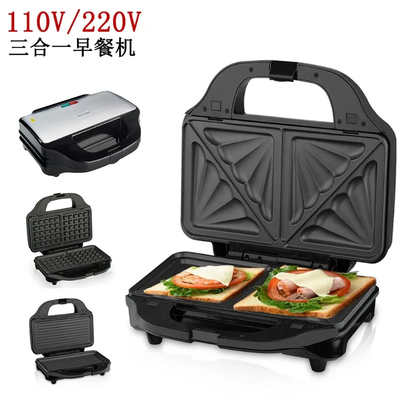 110V Large 3-in-1 Detachable Sandwich Maker Steak Grill Waffle Machine Toast Panini Breakfast Machine