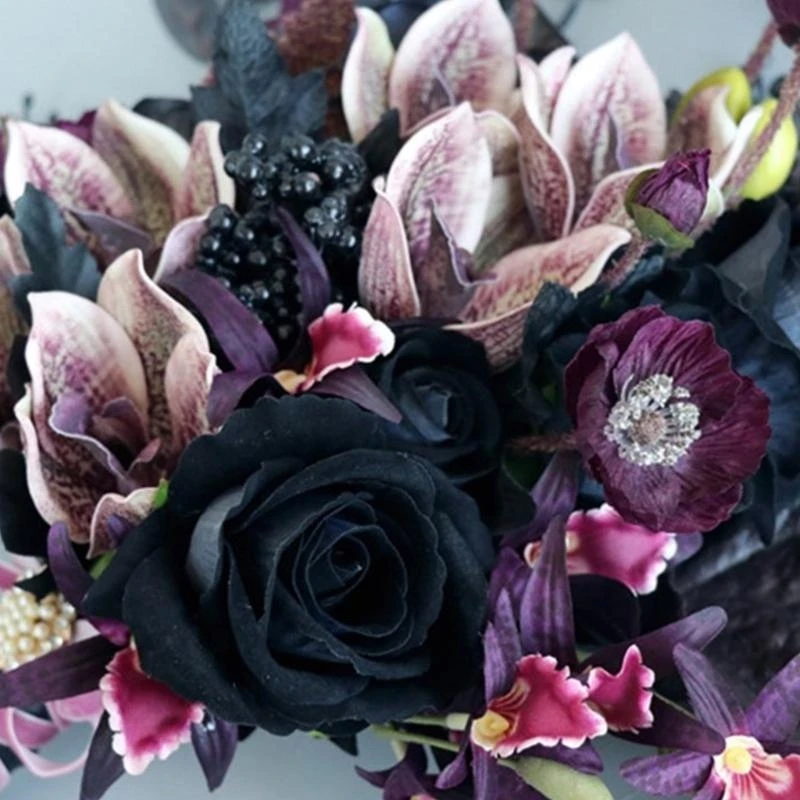 

Винтажный черный фиолетовый цветочный букет невесты, связанный вручную, декор для свадьбы 15UB