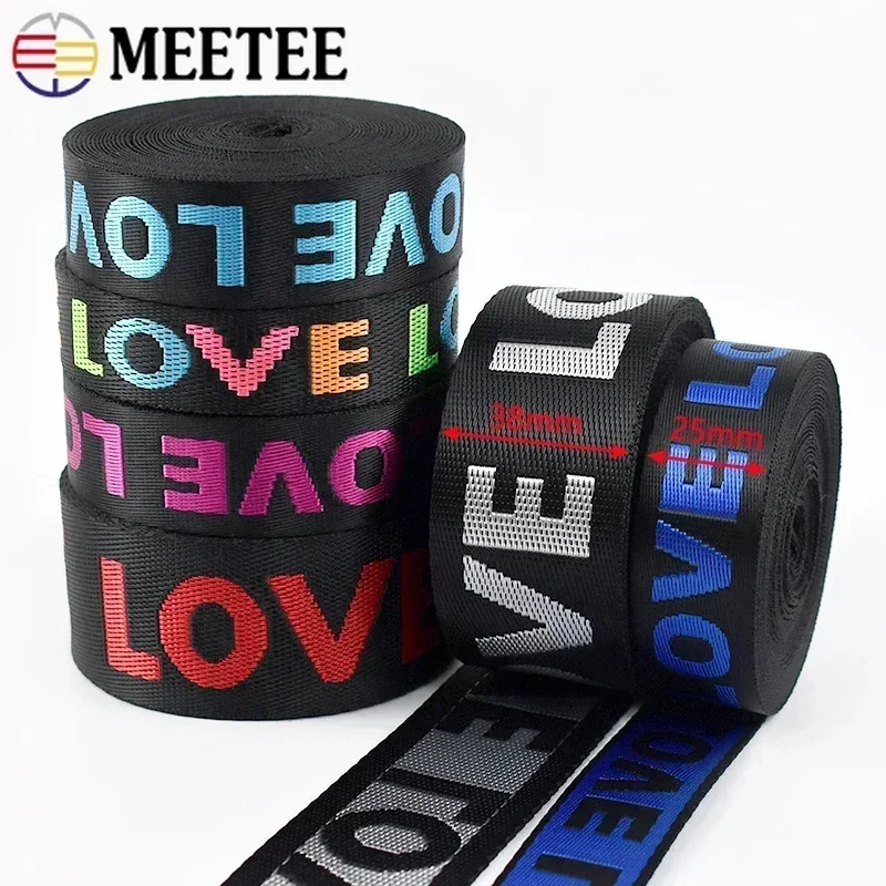 10Yards Meetee 25/38mm Nylon Webbing Jacquard LOVE Tape Ribbon for Bag Strap Belt Garment Webbings Sewing Bias Accessories