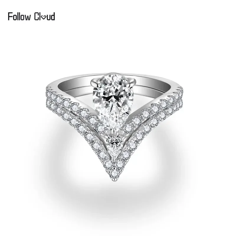 Follow Cloud 6*9mm 1.5ct Moissaite Pear Shaped Engagement Ring for Women Water Drop Anniversary Wedding Band 925 Sterling Silver