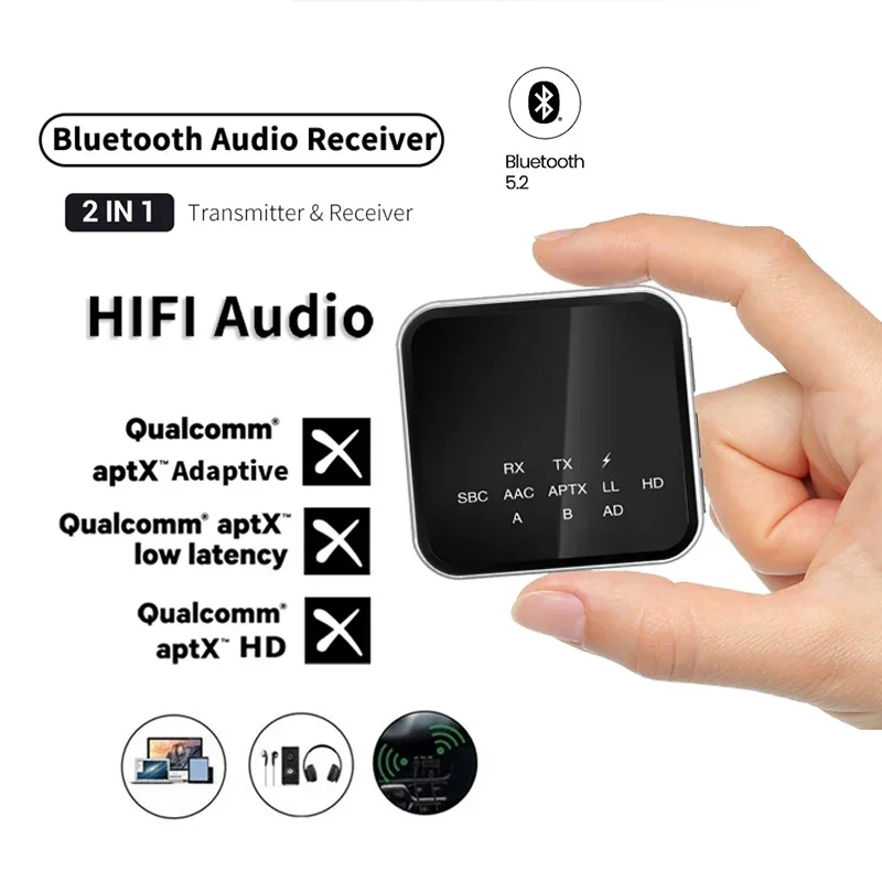 Wireless Audio Adapter with Built-in Microphone Bluetooth 5.2 Transceiver 2 in 1 Transmitter Receiver TX RX Mode Aptx LL AAC SBC