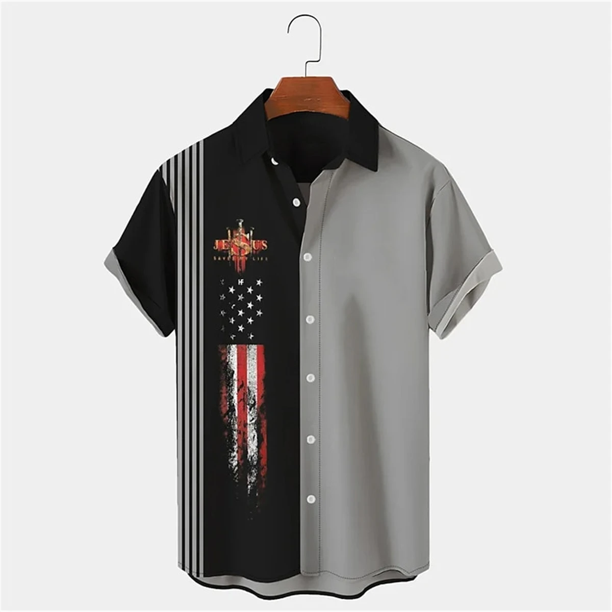 

Flag Cross Print Men's Short Sleeve Shirt Hawaii Beach Casual Men's Lapel Top Large Size Loose Men's Shirt 2024 Summer