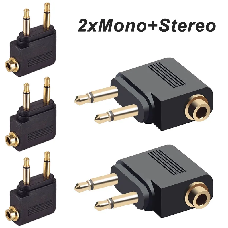 2/4/8Pcs Dual Mono Male Plug to Stereo Female Jack 3.5mm Audio Connector Adapter for Headphone Earphone Airline Airplane Travel