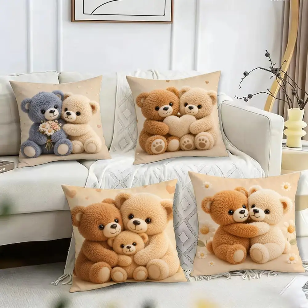 Cuddly Bear Love Cushion Cover Pillow Case Short Plush Square Throw Pillow Covers Pillowcase Sofa Home Decor Gift