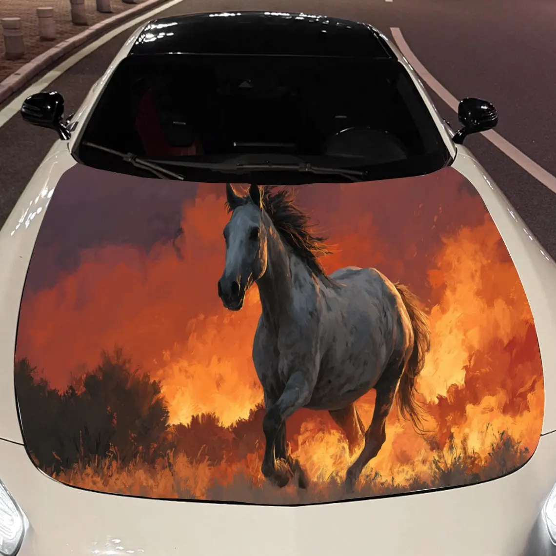 

Fierce Fire Horse Car Hood Stickers - Self-Adhesive, Waterproof and Durable Vinyl Wrap, Decorate And Protect Your Car - The Gift