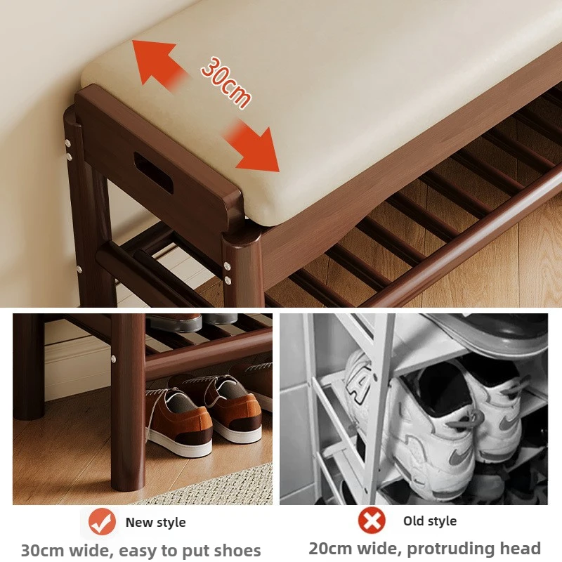 مقعد تغيير الأحذية من الخشب الصلب، وحدة صغيرة في مهجع، رف أحذية حديث وبسيط، مقعد مدخل، مقعد يرتدي الأحذية المنزلية