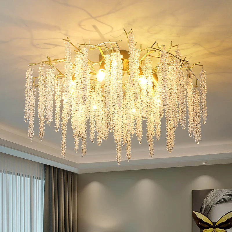 Golden crystal chandelier for the living room bedroom ceiling decoration lighting branch hotel project lamp