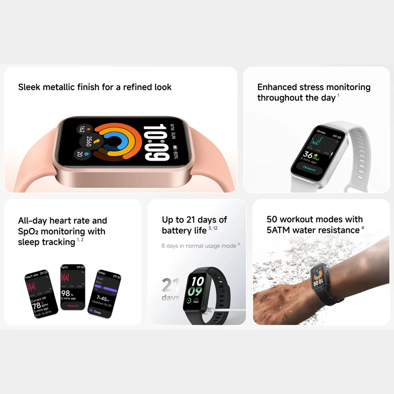Global Version Xiaomi Smart Band 11 Active Up to 21-day battery life 5ATM Water Resistance Stylish Merallic Finish 