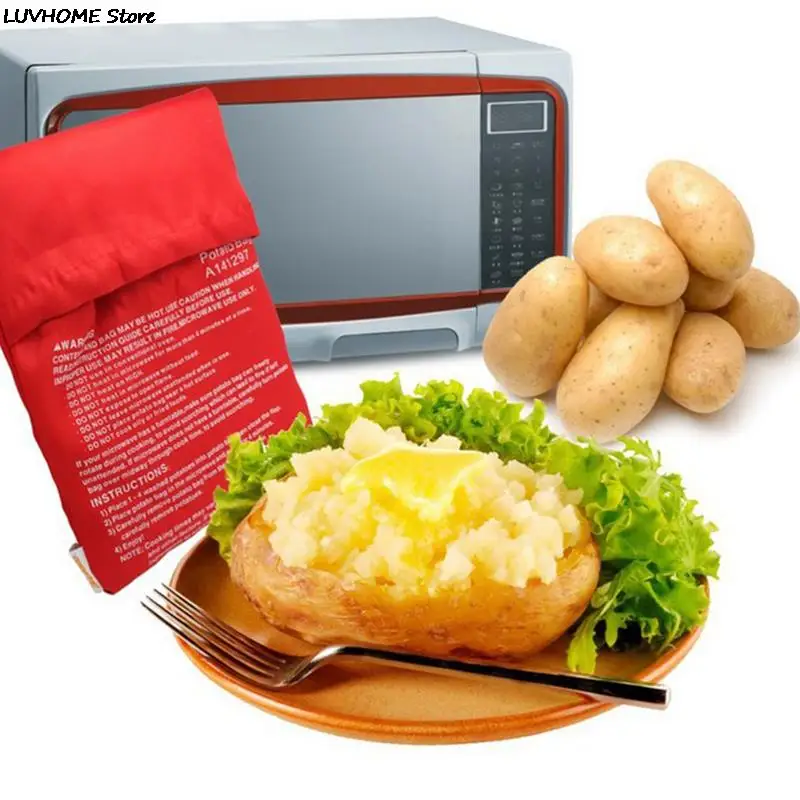 1PC Red Washable Cooker Bag Baked Potato Microwave Cooking Potato Quick Fast (cooks 4 potatoes at once)