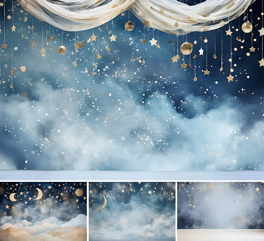 

Mehofond Twinkle Little Star Photography Backdrops Starry Sky Moon Cloud Background Newborn Baby Shower Cake Smash Decor Studio