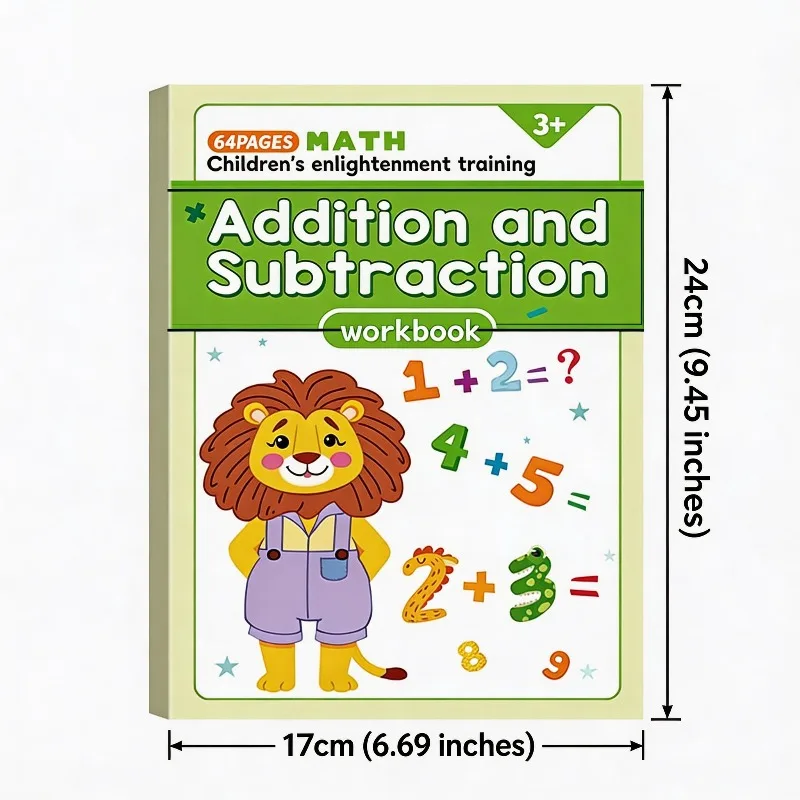 Children's Math Workbook 64 Pages, Addition Subtraction Within 10, Mental Arithmetic Fun Math Interactive Exercises Problem Book