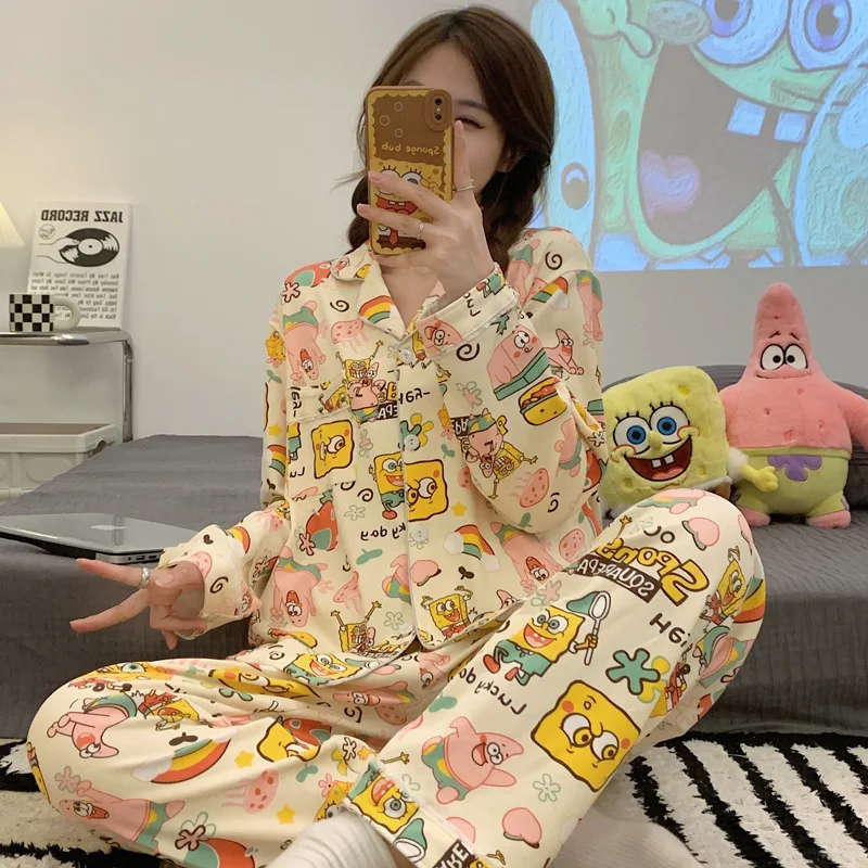 2Pcs 디즈니 미키 마우스 여성용 긴팔 잠옷 세트 카와이 애니메이션 만화 소녀 패션 봄 캐주얼 학생 홈 의류