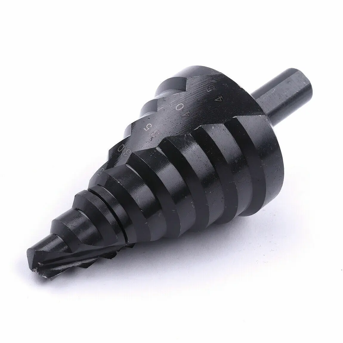 1 buah mata bor kerucut tangga Spiral HSS 10-45mm, mata bor Titanium nitrida alur dilapisi lubang logam pemotong untuk papan kayu PVC
