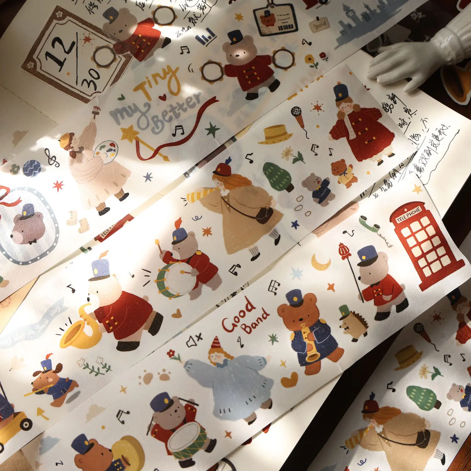 Fita Washi PET Vintage YiEr Studio Happy Bear para Planejamento, DIY, Criação de Cartões, Scrapbooking, Adesivo Decorativo
