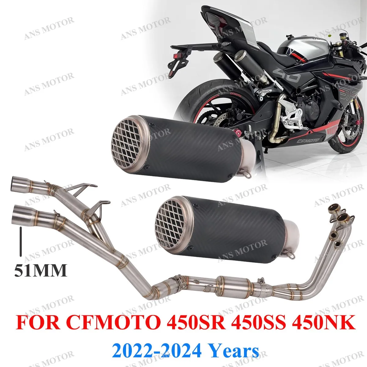 For CFMOTO 450SR 450SS 450NK 2022-2024 Motorcycle Exhaust Front Link Pipe Stainless Steel Slip On Dual Muffler Pipe