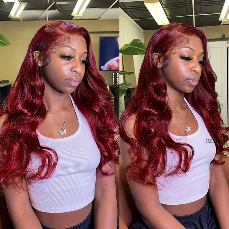 

99J Burgundy 13x4 Body Wave Lace Frontal Human Hair Wig Brazilian Red Colored HD Transparent Lace Front Wigs For Black Women