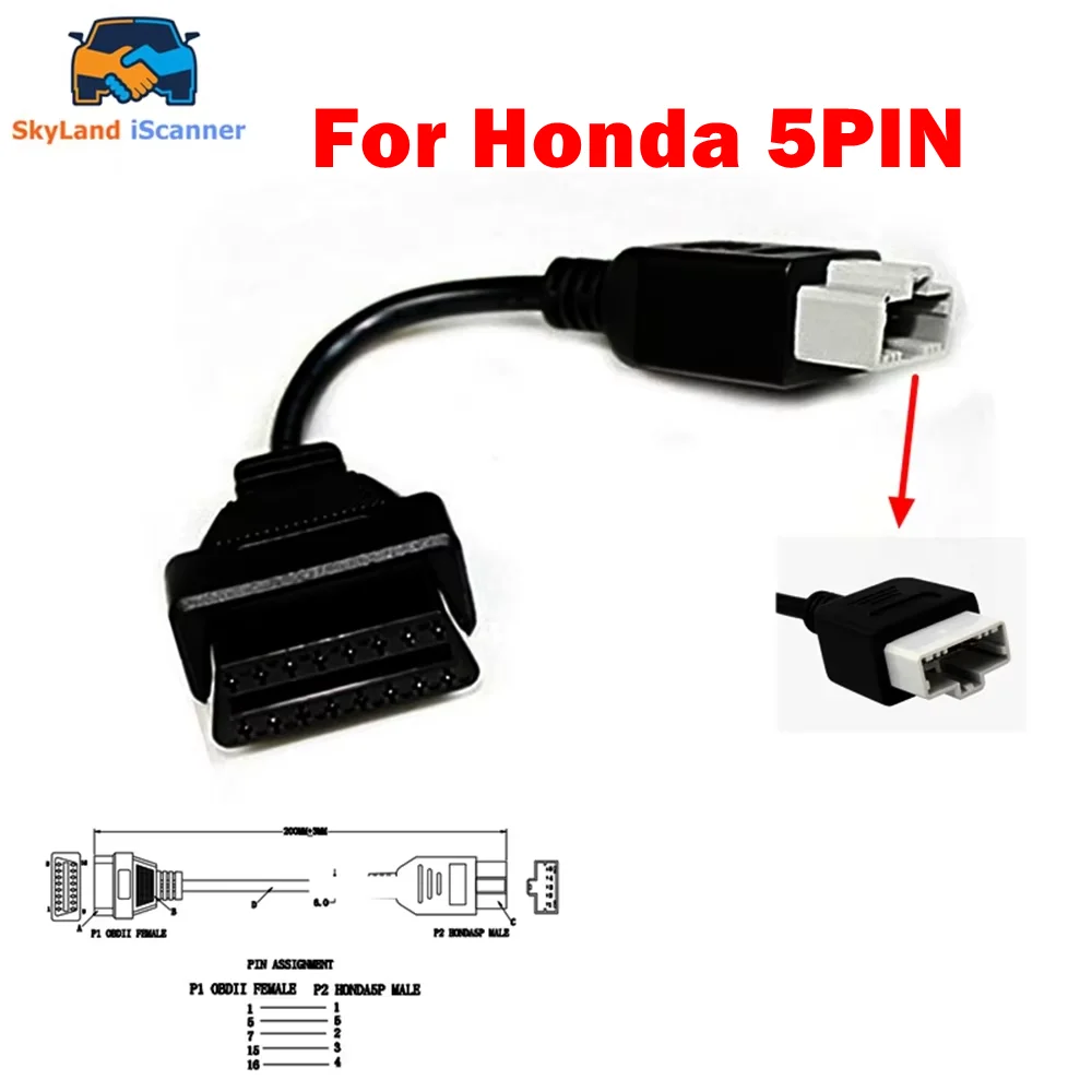 New OBD Adapter For Honda 5Pin OBD1 to OBD2 16Pin Female Diagnostic Connector functional For Honda 5 Pin OBD II Extension Cable