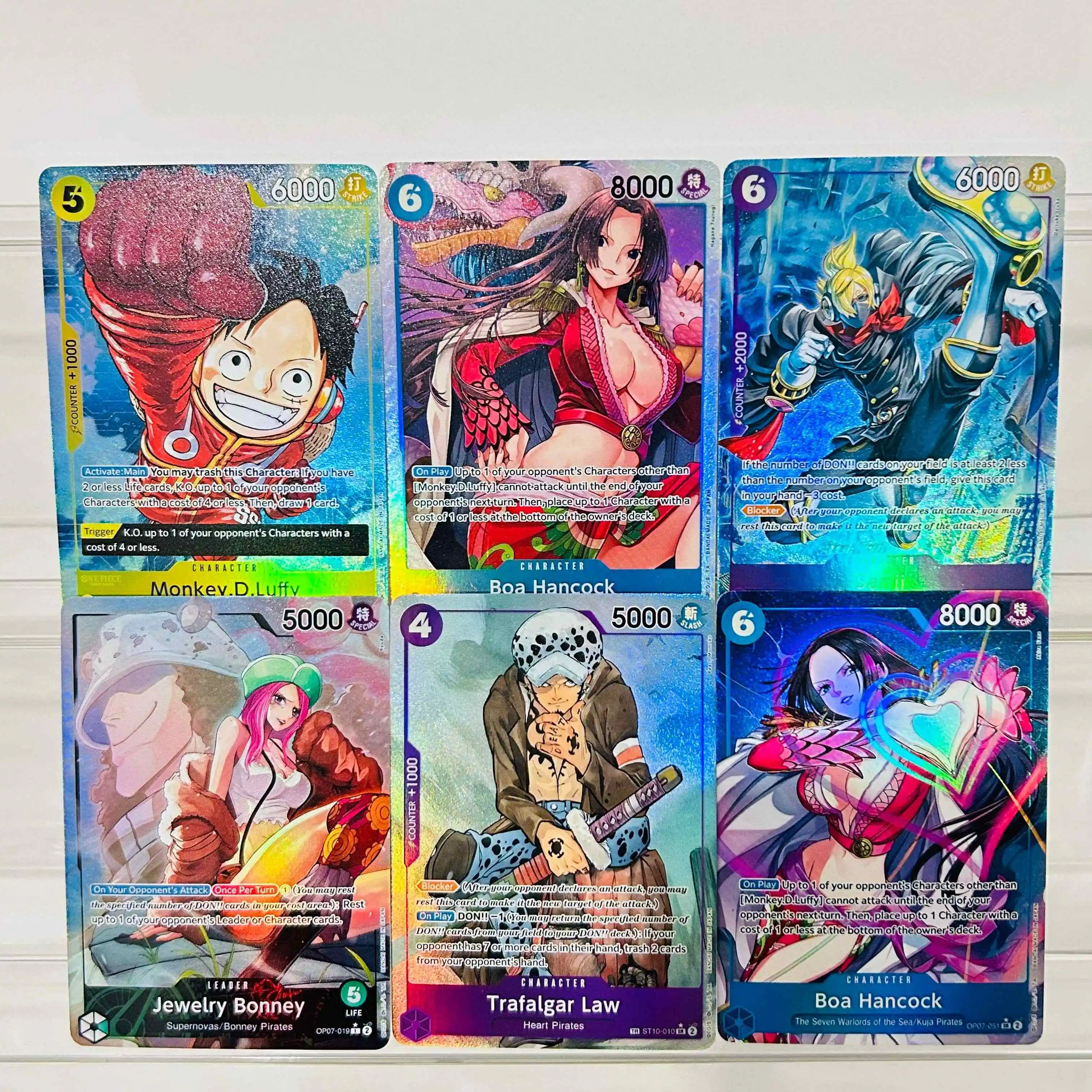 

One Piece 6Pcs Luffy Boa Hancock Sanji Jewelry Bonney Trafalgar Law Holographic Texture Cards DIY Premium Anime Collection Card