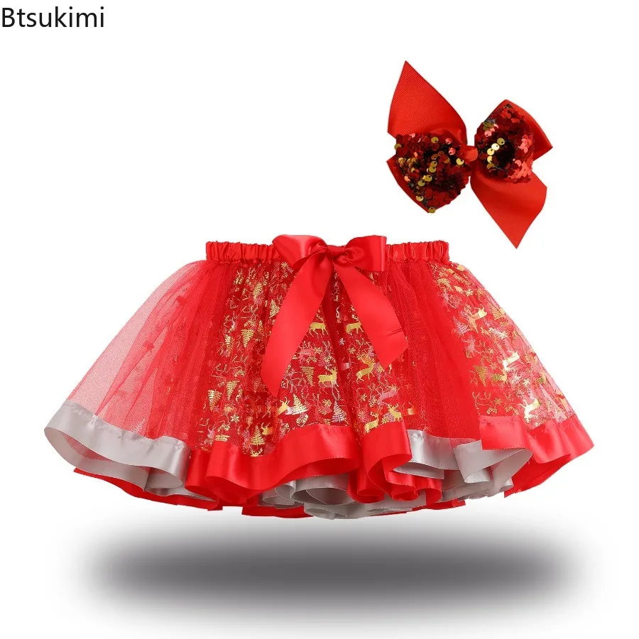 

Girls Christmas Cosplay Costume Cute Print Tutu Skirts Xmas Fluffy Tulle Princess Dance Skirts with Bow Birthday Party Costumes