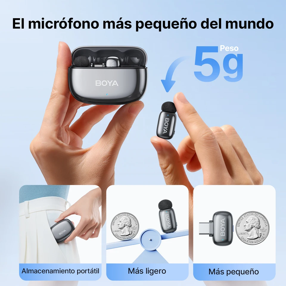 BOYA Mini 2 micrófono de solapa inalámbrico con reducción de ruido para iPhone 6-17, USB-C, Android, PC, transmisiones en vivo 6