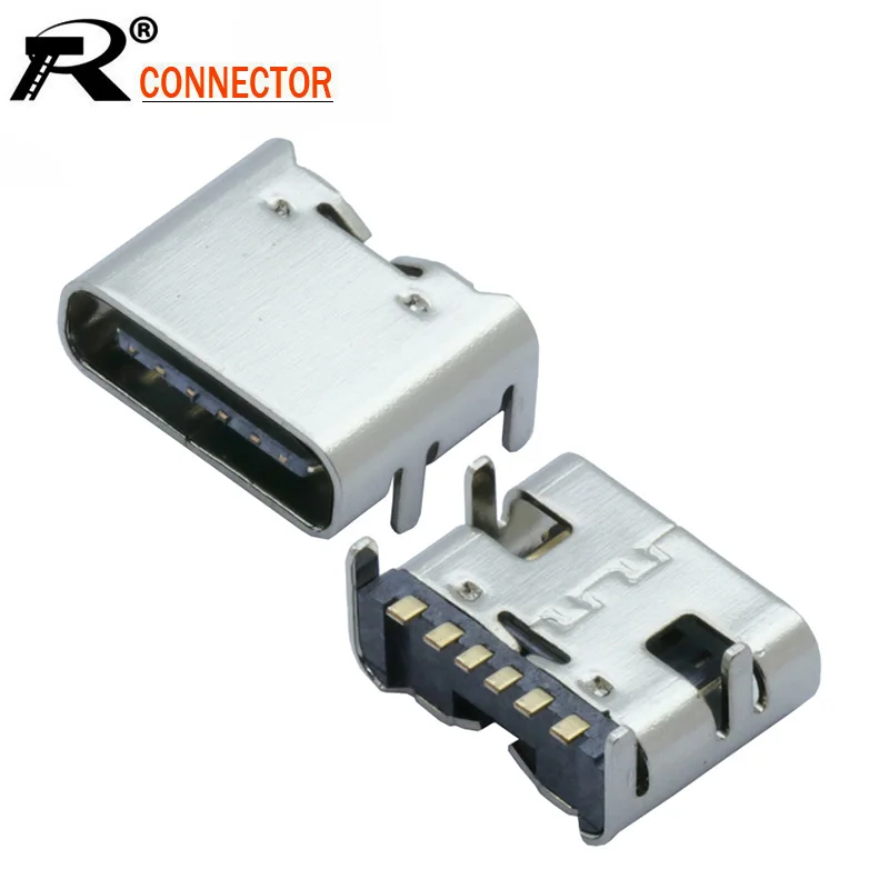 

1000pcs/lot USB Type C 6 Pin SMT Socket Connector USB 3.1 Type-C Female Placement SMD DIP for PCB DIY high current charging