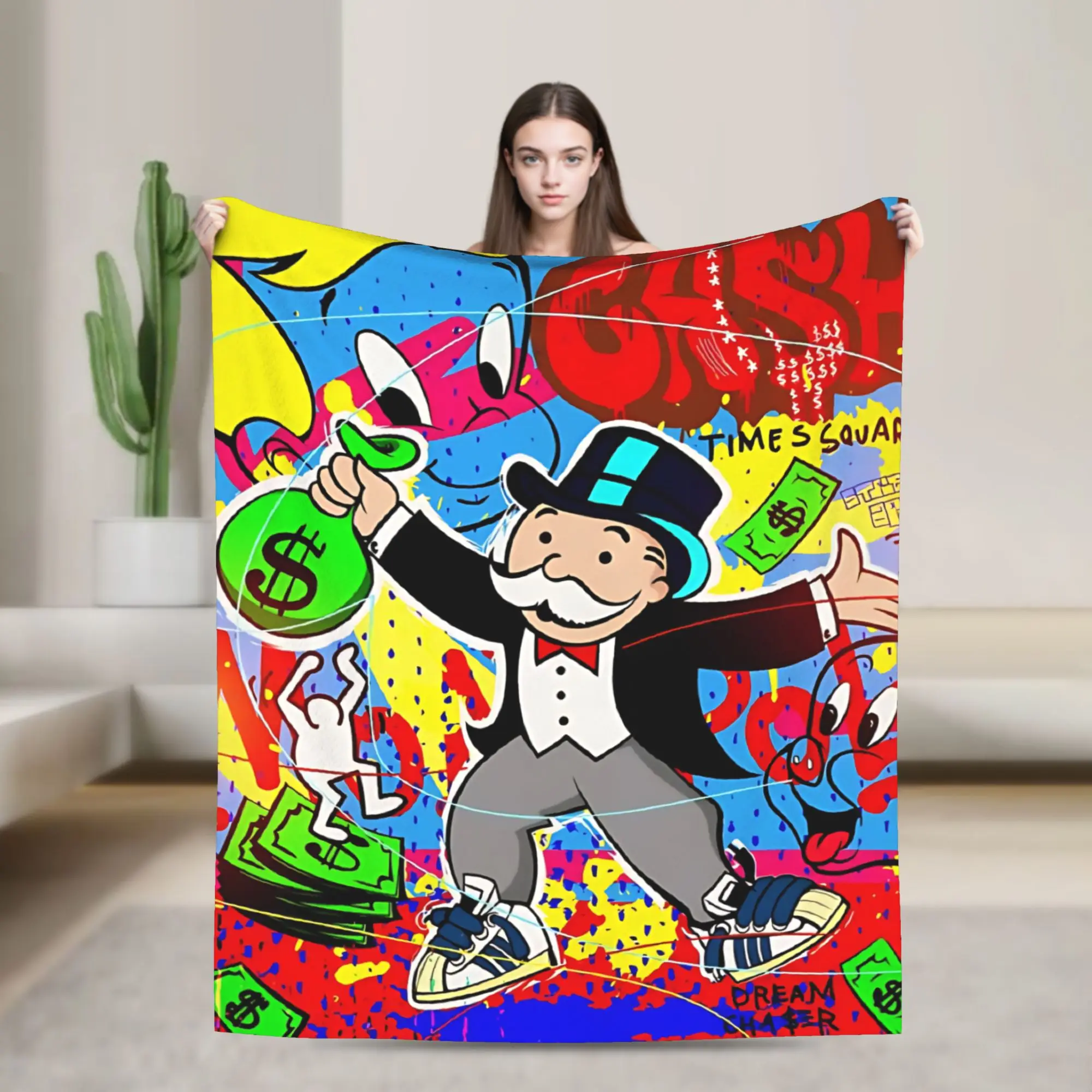 Monopolys Man Clutching Cash- A Wealthy Grasp  Blanket Fleece  Super Warm Throw Blanket for Home Couch Bedspread