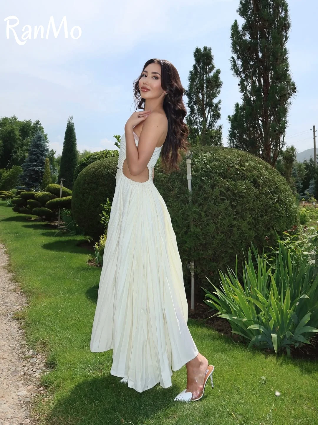 Ranmo elegante vestido largo ceñido con cintura calada estilo puro deseo diseño de hombro lateral hasta el tobillo un hombro personalizado