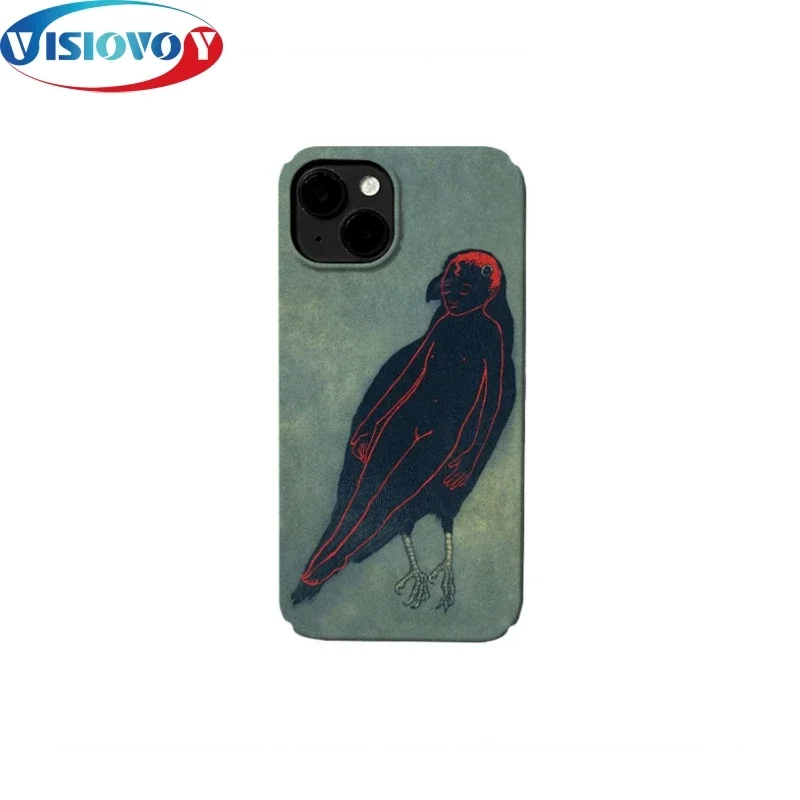 Novelty Style Funny Man Bird Phone Case For Iphone 15 14 13 Pro Max Oil Painting Dark Phone Covers Cartoon For Back Cases Fundas