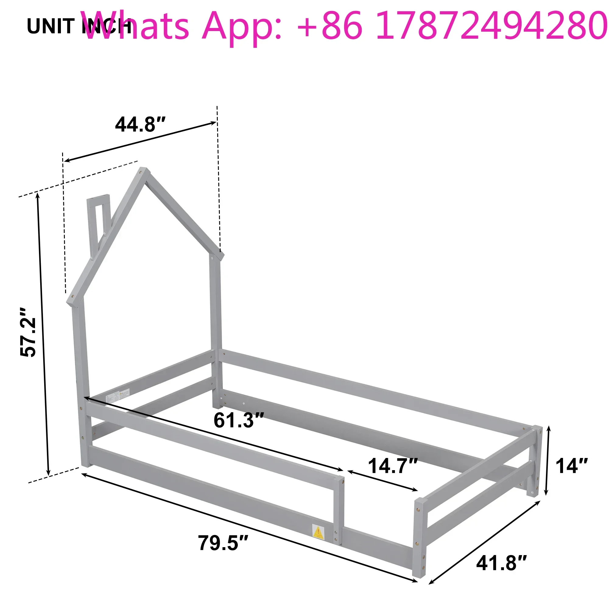 Twin Size Wood bed with House-shaped Headboard Floor bed with Fences