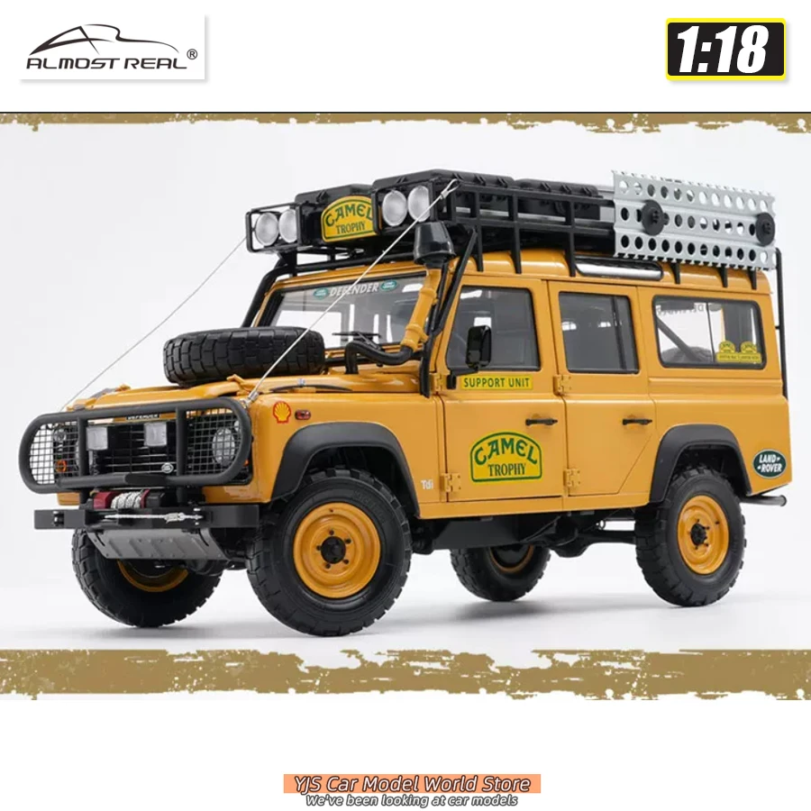 Bijna echt: 1/18 Land Rover Defender 110 'Camel Trophy', ondersteuningsunit Sabah-Malaysia, model uit 1993, voor verzamelaars.