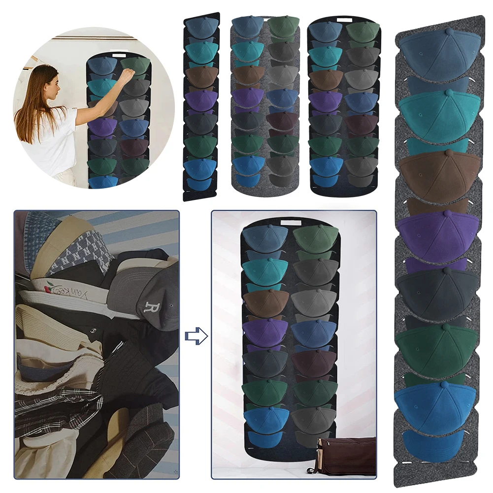 Felt Hanging Hat Organizer Cap Storage Hanger 7/14 Pockets Hat Display Rack Multifunction Large Capacity for Door Wall Closet