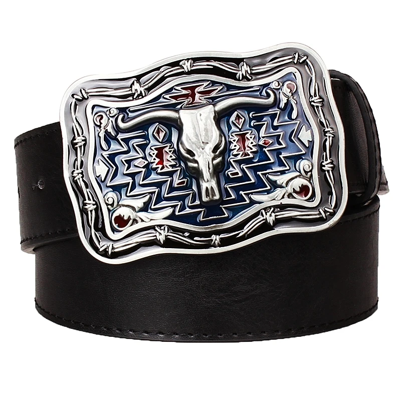 

Cow Head Skeleton Fashion Men Leather Belt Bull Horn Skull Cowboy Waistband Man