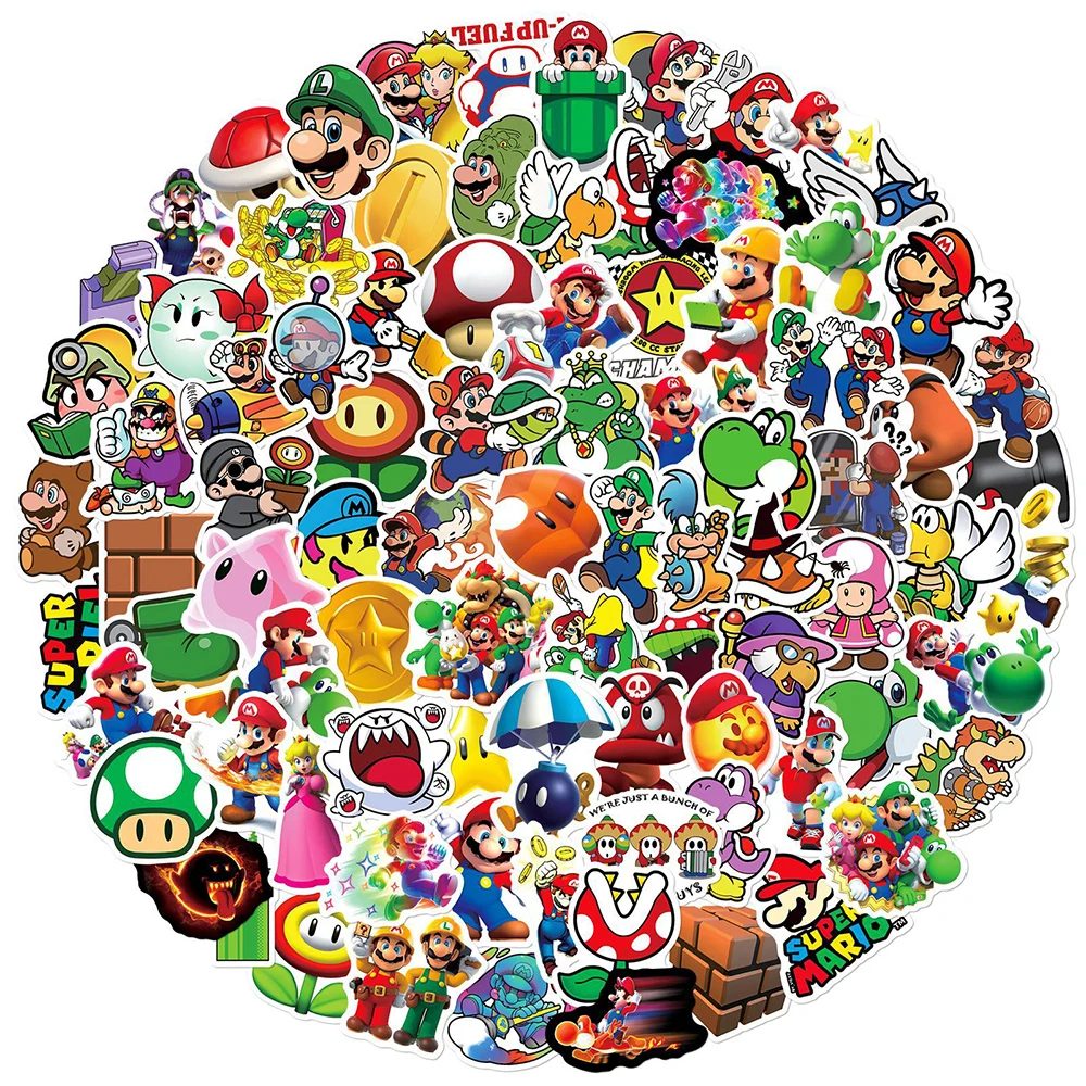 10/30/50/100pcs Classic Cartoon Super Mario Bros Game Stickers Laptop Notebook Skateboard Cool Anime Waterproof Sticker Kids Toy