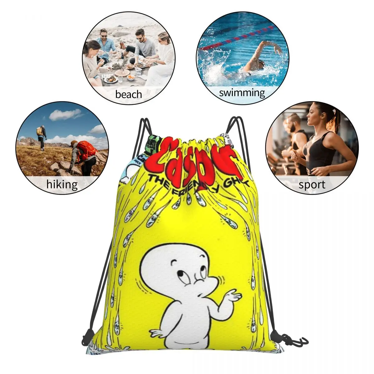 The Friendly Ghost Casper Backpacks Casual Drawstring Bags Sports Bag Book Bags For Travel Students