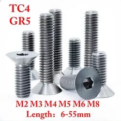 1 pc M2 M3 M4 M5 M6 M8 X 5 6 8 10 12 14 15 20-55mm TC4 GR5 Titanium Alloy Flat Head Hexagon Bolt Screw Bicycle Motorcycle