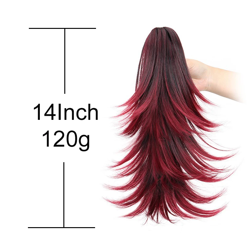 14 Polegada sintético curto encaracolado em camadas rabo de cavalo extensão do cabelo garra clipe no cabelo vermelho loiro preto peruca para mulher