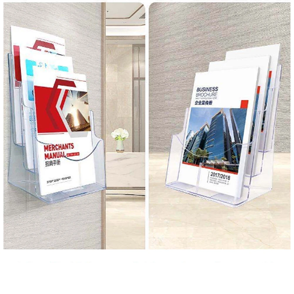Slant Back Design Acrylic Brochure Holder Clear Display Stand Thick And Sturdy Widened Base Clear Display Stand