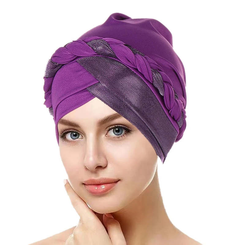 Muslim Turban Scarf for Women Islamic Inner Hijab Turban Cap Headwear Arab Crinkle Braided Wrap Head Scarf Hair Accessories