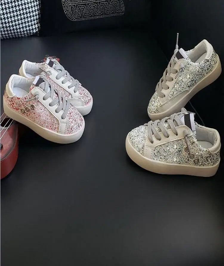 New Boys Casual Shoes Spring Autumn Kids Fashioln Sneakers Genuine Leather Sports Shoes Girl Sequin Skate Shoes Size 21-37