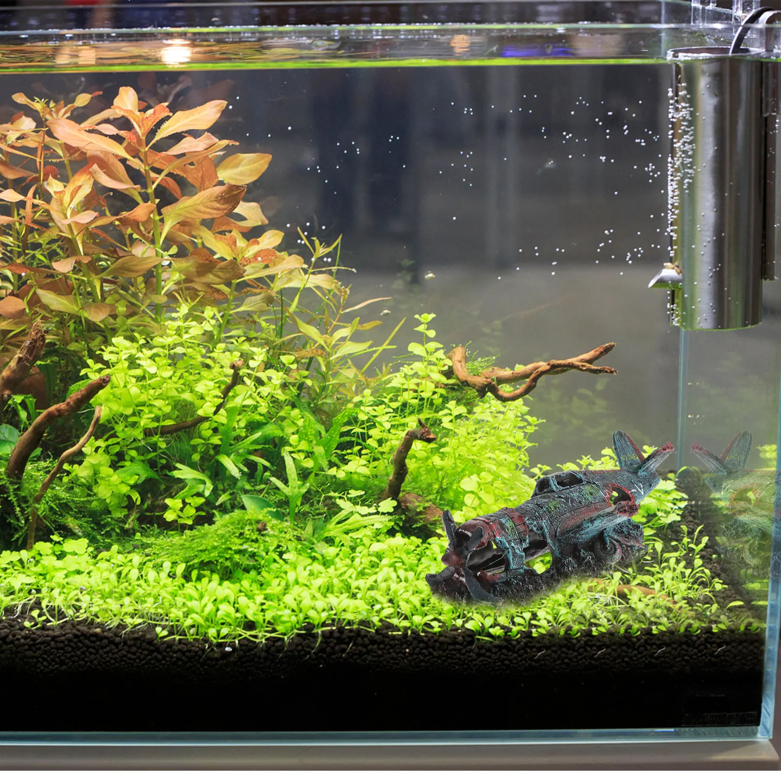 

Fish Tank Aquarium Fighter Wreckage Downed Plane Decor Crash Sunken Cave Easy Clean Long Lasting Safe Fish Hideout Artificial