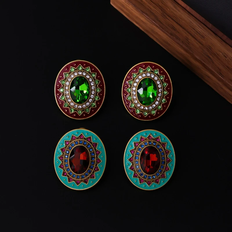 Vintage Elegant Rhinestone Crystal Earrings for Women Luxury Inlaid Stud Earrings Fashion Party Jewelry Gift