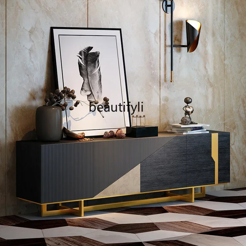 

53 Italian Light Luxury TV Cabinet Modern Minimalist Living Room Home Designer Creative Stone Plate High Floor Cabinet