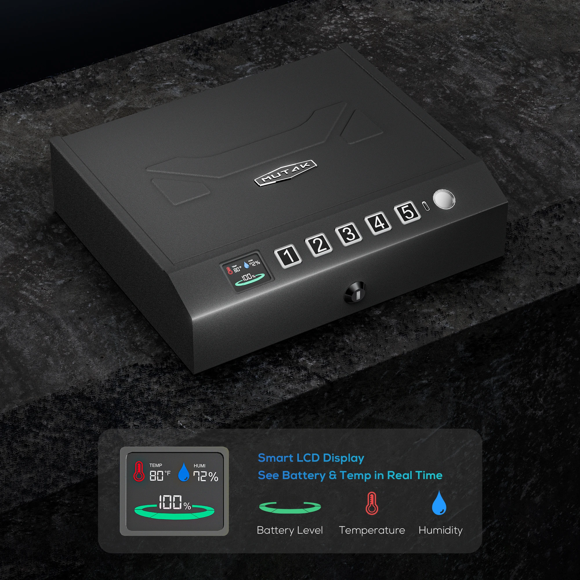 خزائن مسدس آمنة للمسدس، خزائن مسدس بيومترية مع شاشة LCD وصندوق قفل مسدس يدوي مضاد للسرقة لدرج المكتب ومنضدة السيارة #2