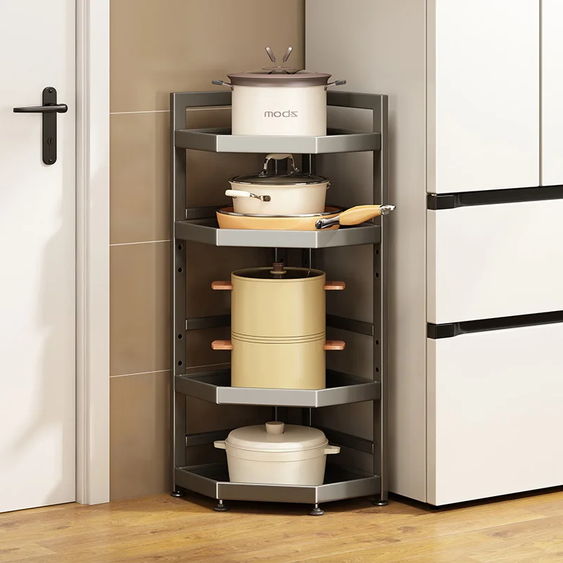 

Угловой шкаф для хранения на кухне | Многослойная угловая полка-органайзер | Горшок-прибор, напольная мебель, экономящая пространство