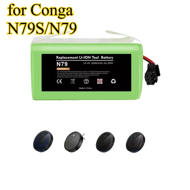 

Сменный литий-ионный аккумулятор 14,4 В, 3000 мАч для Conga Excellence N79S/N79, аккумулятор для робота-пылесоса большой емкости