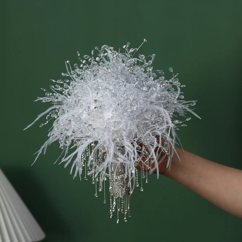 Fringed rhinestone feathers bridal bouquet wedding handmade material package girlfriend wedding gift wedding finished product