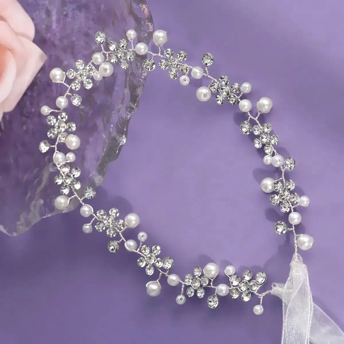 Ikat Rambut Mutiara Rambat Rambut Perak Sederhana Topi Baja Bunga Buatan Tangan Klasik Aksesori Perhiasan Rambut Ikat Kepala Pengiring Pengantin Elegan