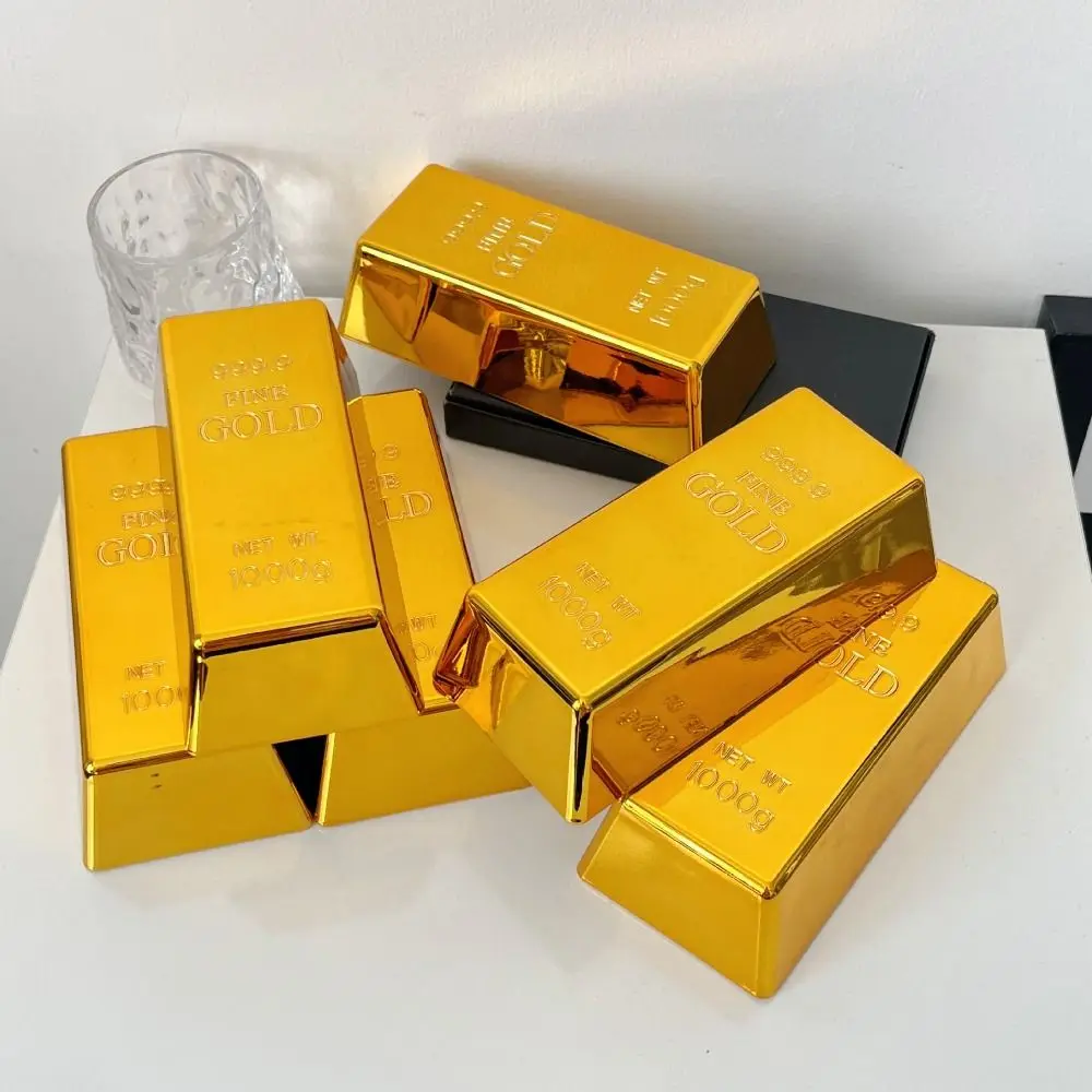 Simulation Fake Gold Bar Glittering Door Stop Golden Brick Paperweight Table Decor Gold Bar Piggy Bank Novelty Gift